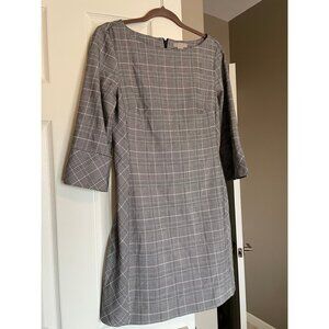 H&M Grey plaid checked print boat neck dress size 8
